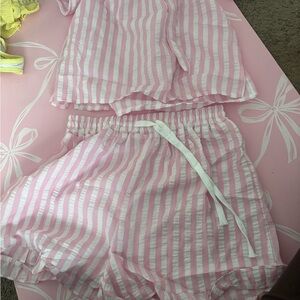 Pink and White Striped Pajama Set
